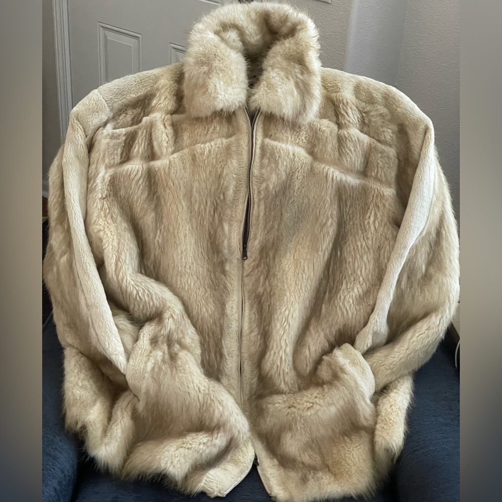 DE AME CHI Vintage Men’s Big & Tall Cream and Brown Fox Fur Jacket - 4XL - Picture 2 of 13
